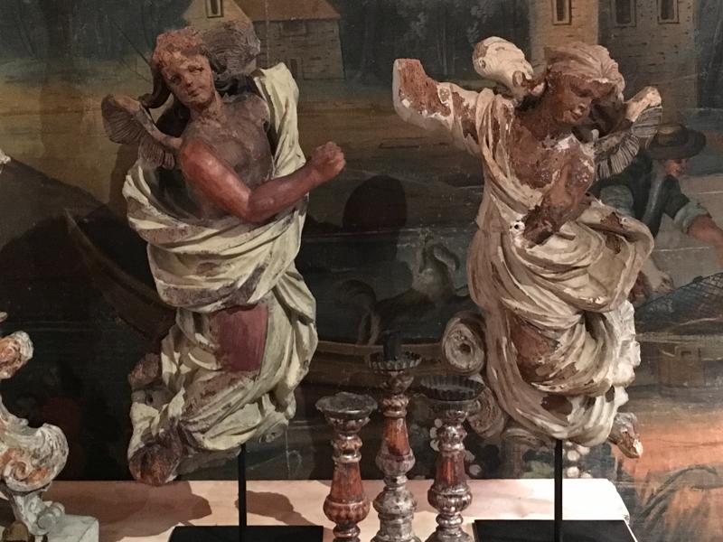 Paire anges bois sculpté XVII ème siècle  (en l'état) 