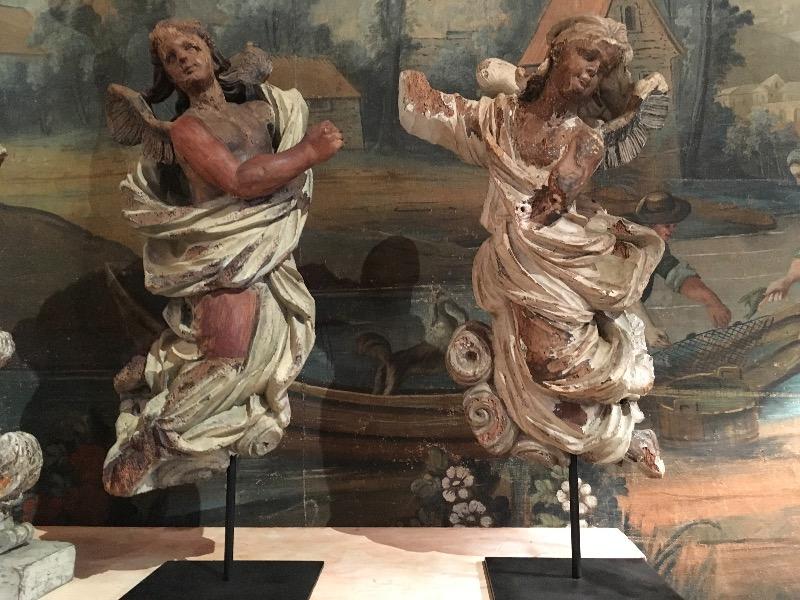 Paire anges bois sculpté XVII ème siècle  (en l'état) 