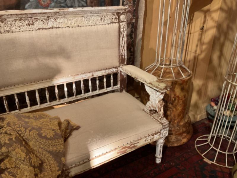 Banquette suédoise en bois sculpté et peint début XIX ème 