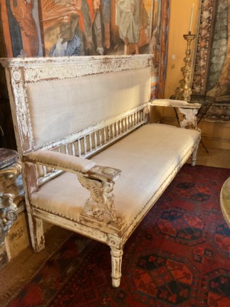 Banquette suédoise en bois sculpté et peint début XIX ème 