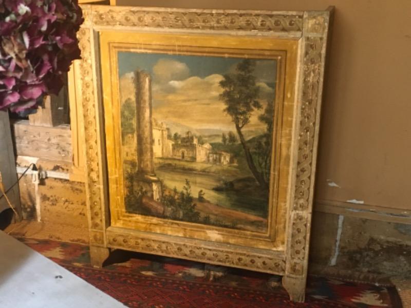 Cache-cheminée en bois et toiles peintes époque XIX ème région ( Toscane )