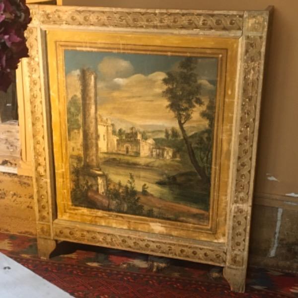 Cache-cheminée en bois et toiles peintes époque XIX ème région ( Toscane )