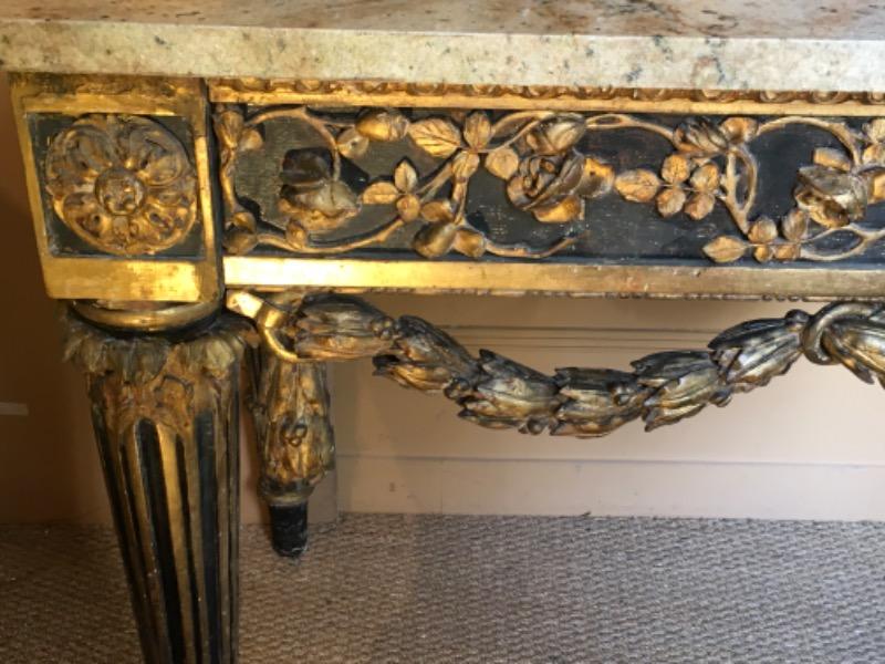 Console en bois doré XVIII ème italienne marbre de granit rose