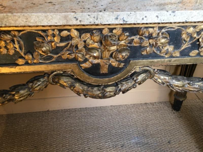 Console en bois doré XVIII ème italienne marbre de granit rose