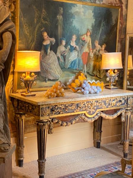 Console en bois doré XVIII ème italienne marbre de granit rose