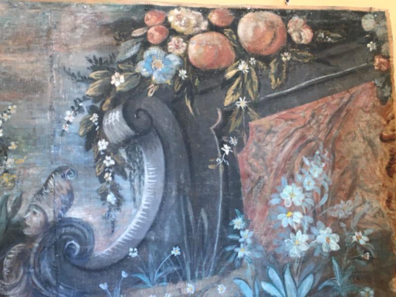 Fragment de toile peinte d’époque 18 ème