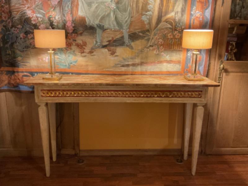 Grande console italienne XIX ème en bois peint et doré