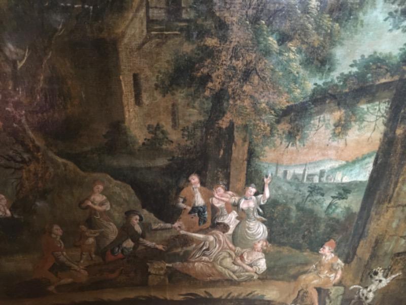 Grande Huile sur toile représentant une scène de genre ( bucolique )