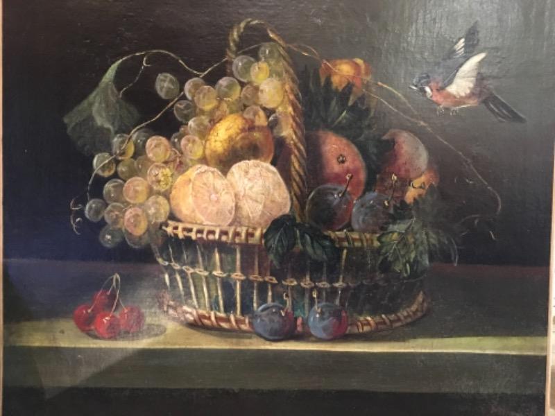 HST corbeille de fruits début XIX non encadrée et réentoilée 
