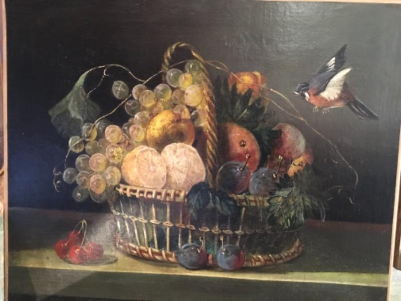 HST corbeille de fruits début XIX non encadrée et réentoilée 