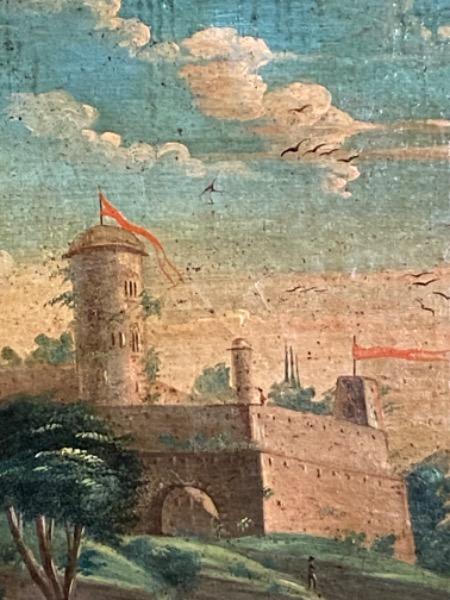HSToile de boiserie d’époque 18 ème ‘ le château fort ‘