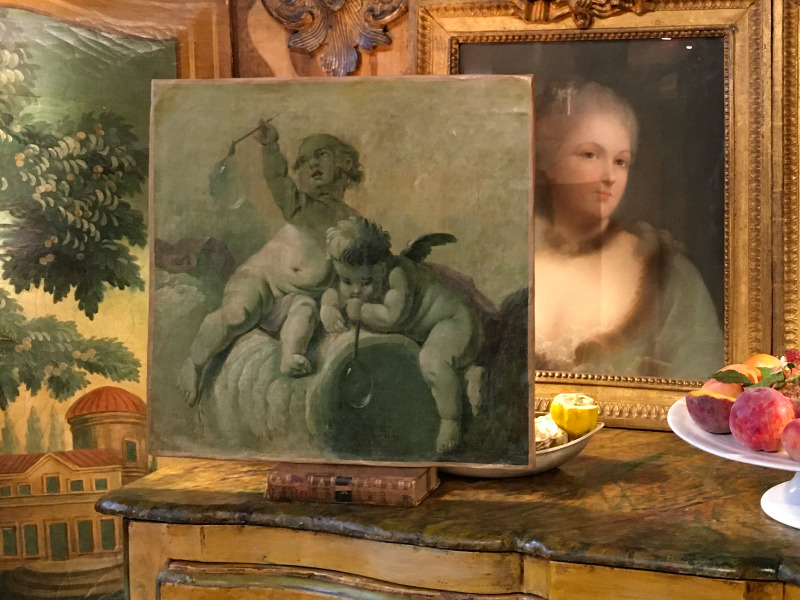 HSToile marouflée sur carton époque 18 ème ( putti )