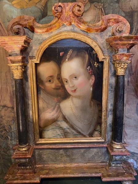 Huile sur panneau début XIX ème ( beau cadre en bois sculpté polychrome italie XVIII ème