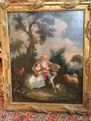 Huile sur toile représentant une scène galante dans le goût de Boucher XVIII ème