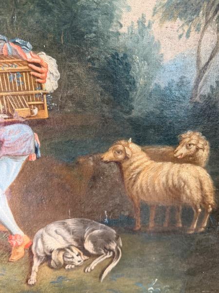 Huile sur toile représentant une scène galante dans le goût de Boucher XVIII ème