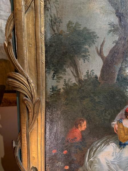 Huile sur toile représentant une scène galante dans le goût de Boucher XVIII ème