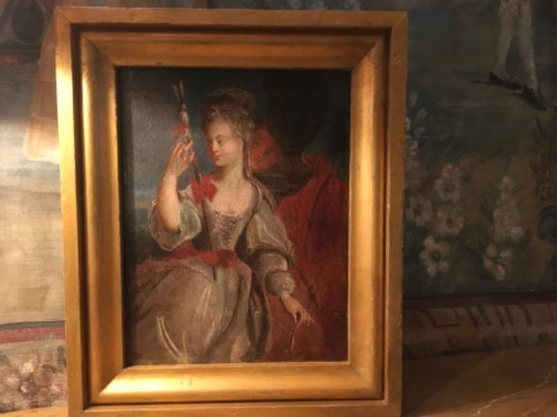 Huile sur toile XVIII ème siècle < la fileuse >