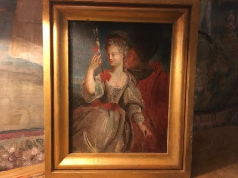 Huile sur toile XVIII ème siècle < la fileuse >