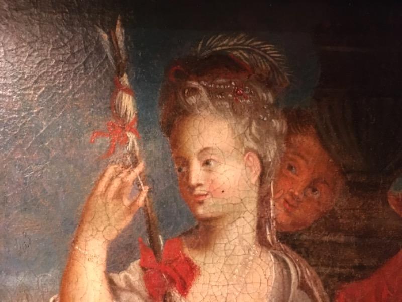 Huile sur toile XVIII ème siècle < la fileuse >