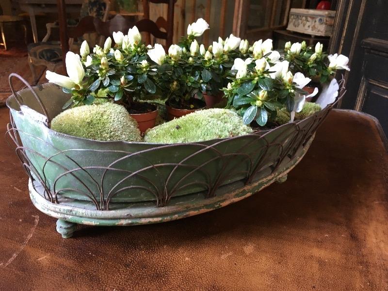 Jardinière de forme oblongue, avec son intérieur en zinc XIX ème 