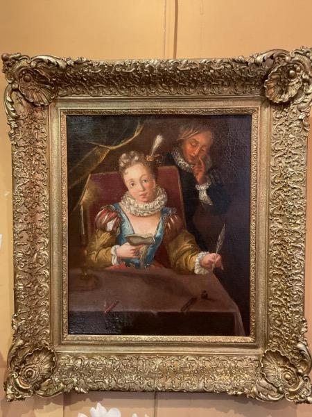 ´le billet doux ´HSToile époque fin XVIII ème encadrée ( cadre postérieur )