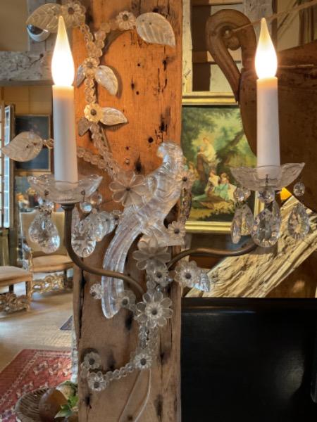 Paire d’appliques « à la perruche « XX ème dans le goût de Baguès