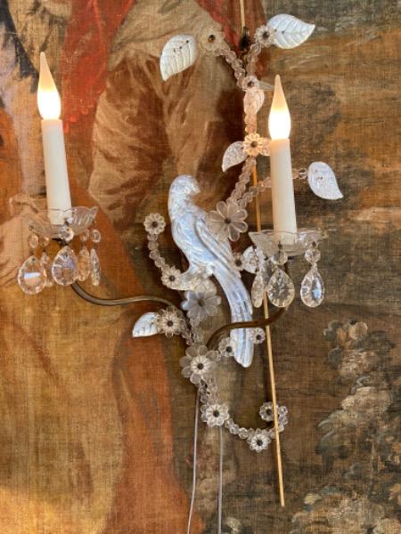 Paire d’appliques « à la perruche « XX ème dans le goût de Baguès