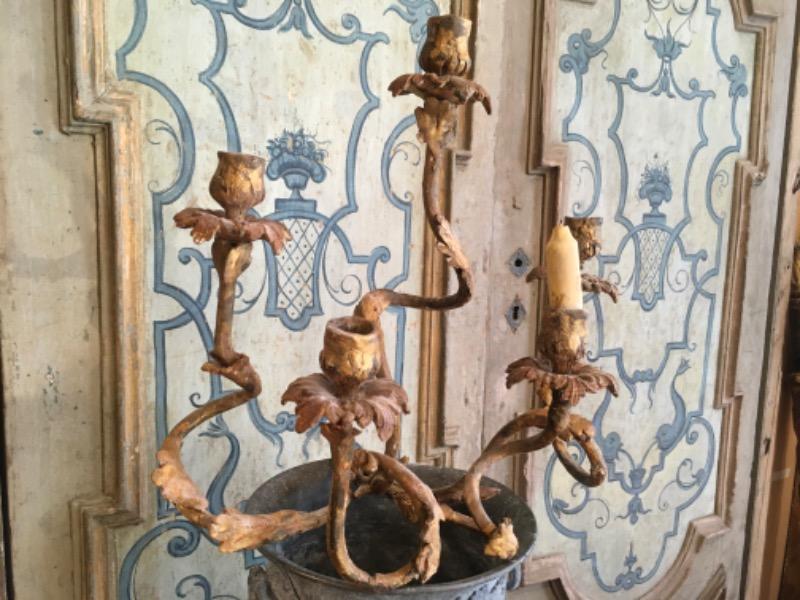 Paire d’appliques en fer et bois à 5 branches XVIII ème