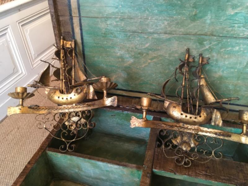 Paire d’appliques en métal année 40 à 2 bougies