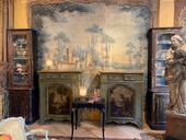 Paire de crédences italiennes XVIII ème ( paysage champêtre en décor sur les portes )