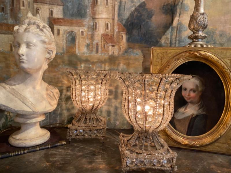 Paire de médicis en métal et cristal ( art déco )