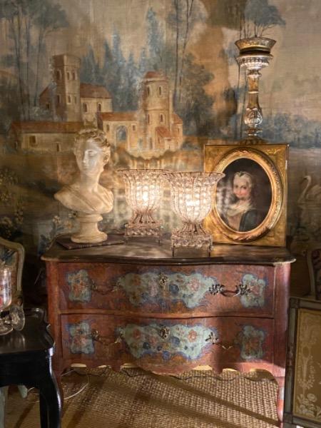 Paire de médicis en métal et cristal ( art déco )