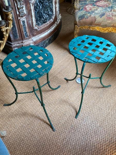 Paire de tabourets de jardin en fer XIX ème 