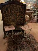 Paire de tabourets de jardin fin XIX ème en fer et bois