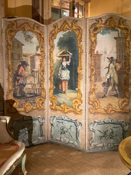Paravent XVIII ème a 3 feuilles de 68 cm x 2 m