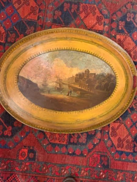 Plateau ovale en tôle peinte début XIX ème