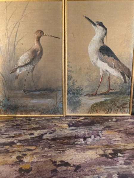 Suite de 4 oiseaux peints marouflés sur bois XX ème