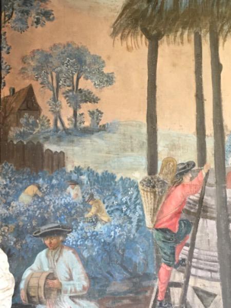 Toile peinte sur châssis XVIII ème siècle ( les vendanges )