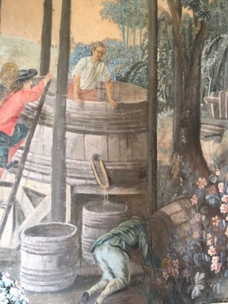 Toile peinte sur châssis XVIII ème siècle ( les vendanges )